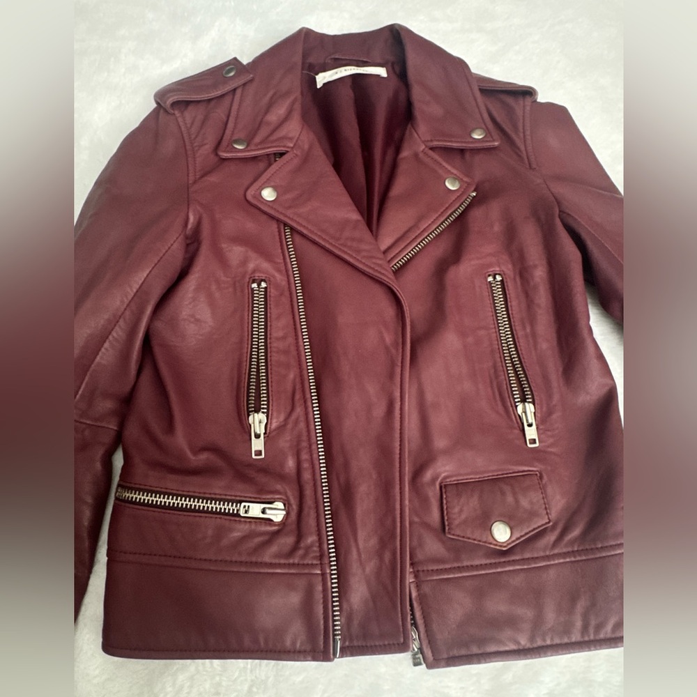 n nicholas Moto leather jacket burgundy maroon color/ New - Picture 2 of 10